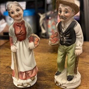 Vintage Ceramic Grandma and Grandpa Couple Figurines - Lipco Farmers